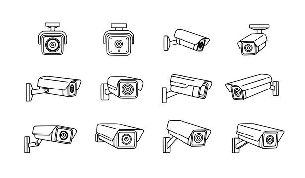 CCTV surveillance camera icon collection security system vector illustration set
