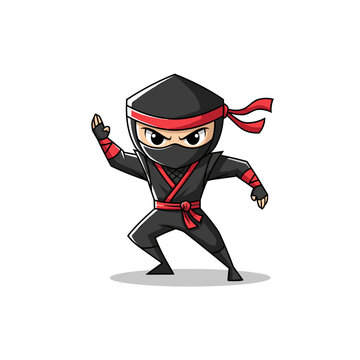 Cartoon ninja in fighting stance ready.