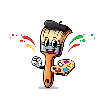 Cartoon paint brush with smiling face.