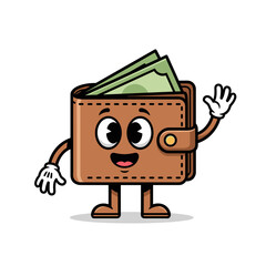 Naklejka premium Cartoon wallet with money inside smiling.