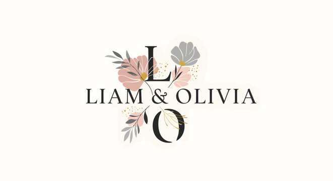 Elegant floral monogram logo for Liam and Olivia wedding.
