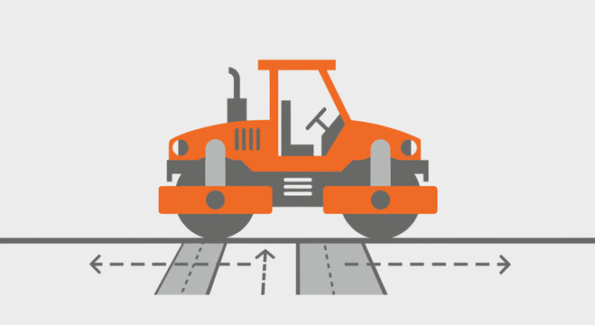 Orange Road Roller Compacting Asphalt Surface Construction Project