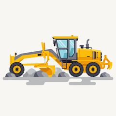 Naklejka premium Modern Yellow Grader Machine Working on Construction Site Elevated View
