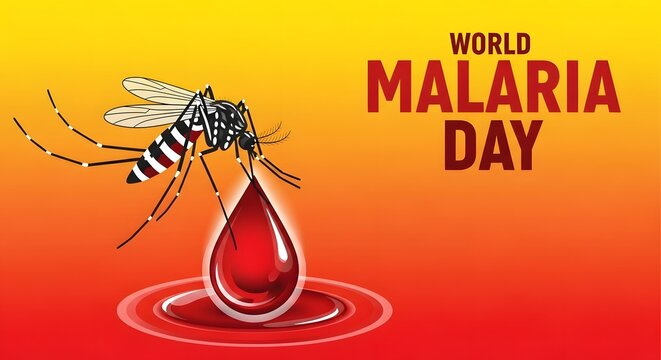 World malaria day awareness illustration with mosquito and blood droplet