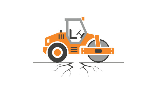 Orange Steamroller Compacting Cracked Ground Construction Machine