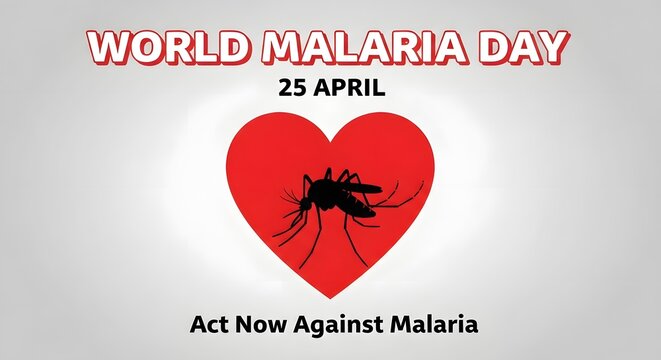 World malaria day awareness poster with mosquito on red heart
