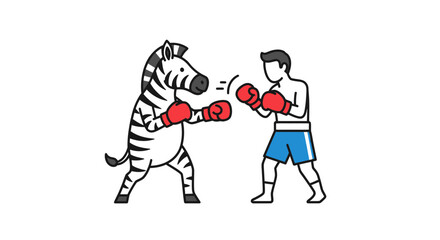 Fototapeta premium Whimsical boxing match between a striped zebra and a human boxer in an iconic duel