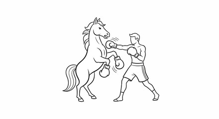 Fototapeta premium Dynamic line art illustration of a human boxer engaging in a unique boxing match against a