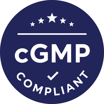 cgmp compliant round badge icon for pharmaceutical and manufacturing quality assurance certification vector symbol