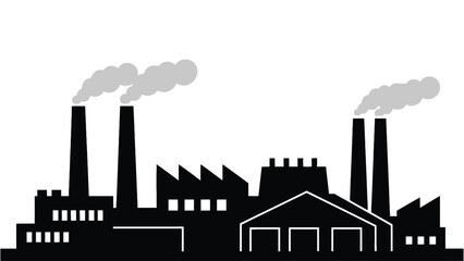 Fototapeta premium Factory Plant with Chimneys for Industrial Production Manufacturing and Environmental Impact Vector Illustration