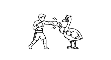 Obraz premium Whimsical boxing match between a determined human fighter and an angry avian opponent