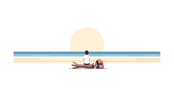 Minimalist beach scene with person relaxing by the ocean