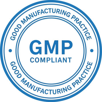 GMP Compliant Circular Seal Stamp Icon for Quality Assurance and Manufacturing Industry Product Packaging Label