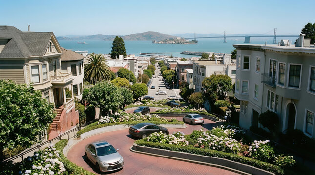 View of Lombard Street in California