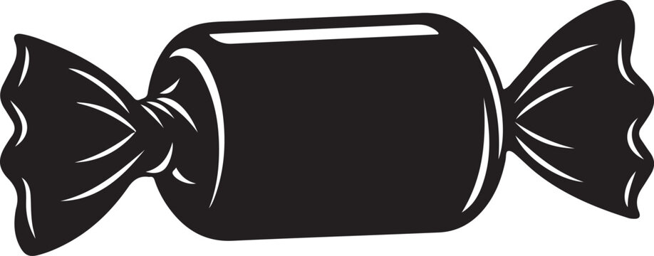 Black candy wrapper, wrapped sweet, candy icon, vector illustration