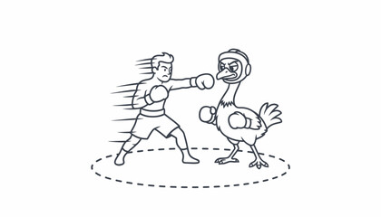 Obraz premium Intense cartoon boxing match between a focused human pugilist and a challenging feathered