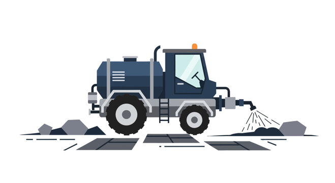Specialized Road Maintenance Vehicle Sprays Liquid for Asphalt Work