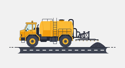 Obraz premium Road Construction Asphalt Sprayer Machine Vehicle Driving On Road