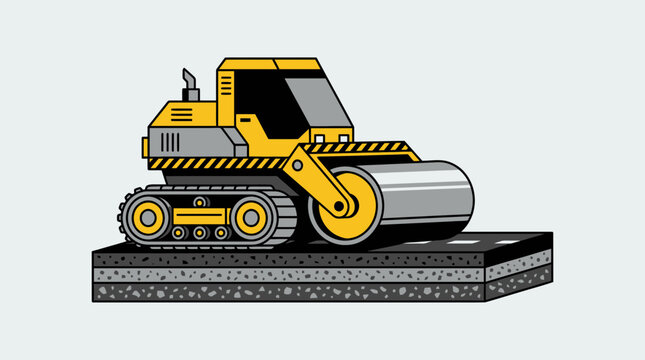 Road Compactor Working On Asphalt Layer Graphic Illustration