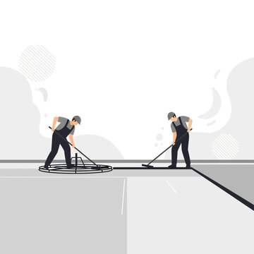 Skilled Construction Workers Performing Precision Concrete Finishing Techniques on a Site