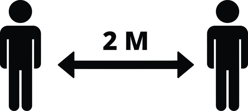 Social distancing 2m icon vector, physical distance safety sign, person spacing symbol
