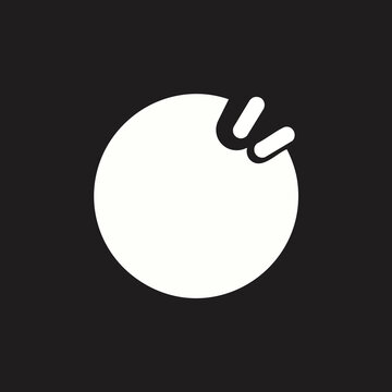 A white circle with two curved lines extending from its upper right side