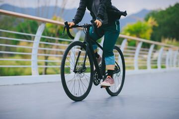 Fototapeta premium Riding bike on seaside road