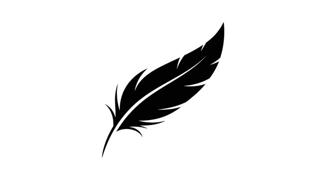 Black feather silhouette against a white background