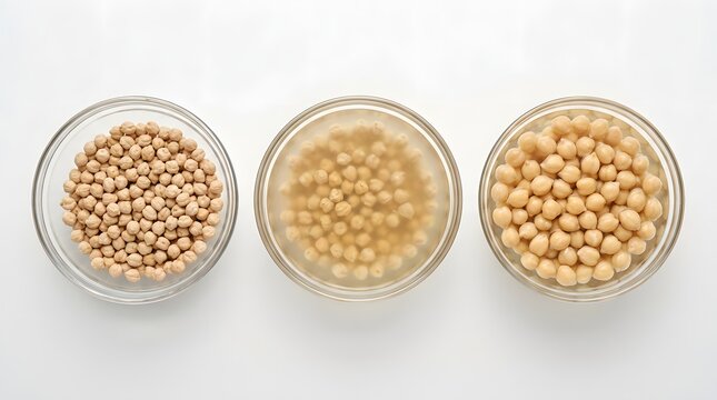 Legume Soaking Anti-Nutrient Phytate Reduction Three Stage Sequence Overhead White Background Studio Nutrition Photography