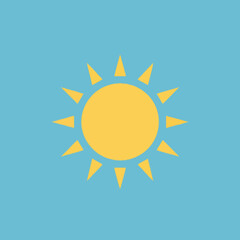 Fototapeta premium Simple yellow sun with pointed rays on a solid light blue background