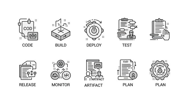 DevOps Lifecycle Process Icon Set for Software Development
