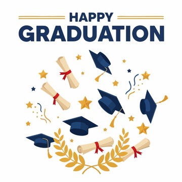 Festive Vector Poster Design Happy Graduation Flat Illustration of Event 