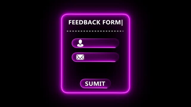Interactive feedback form interface allowing user data input and response submission for digital communication and customer experience tracking 4K black background visuals