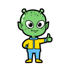 Obraz premium Cute cartoon alien giving a thumbs up gesture.