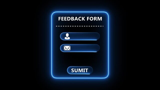 Feedback form interface with user input fields and digital submission system for customer response collection and data processing 4k animation video