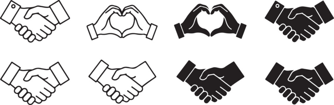 Handshake icons, business partnership symbols, handshakes, agreement illustrations, 8 icons