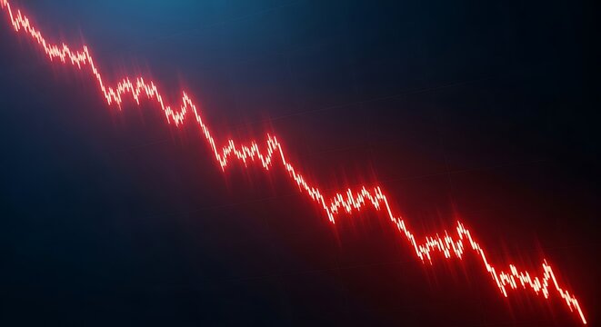 Dramatic red stock market line graph showing sharp decline and financial crisis