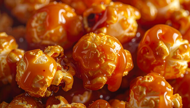 Close up of caramel popcorn offering a sweet and crunchy snack