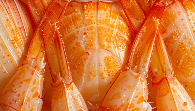 Close up of cooked shrimp with vibrant orange color and detailed texture