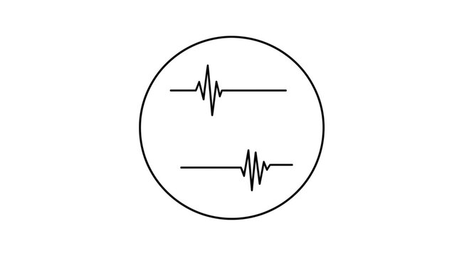 Minimalist graphic showing two distinct audio wave or vital sign patterns within a circular frame
