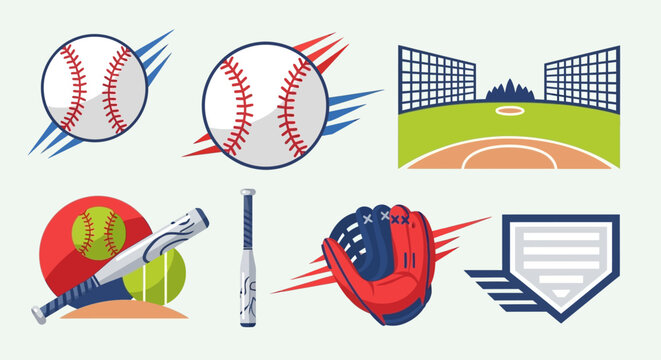 Baseball and Softball Sports Equipment Icons Set