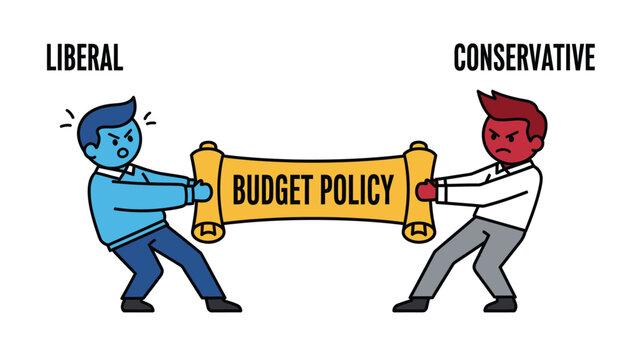 Budget Policy Debate: Liberal and Conservative Political Disagreement Illustration