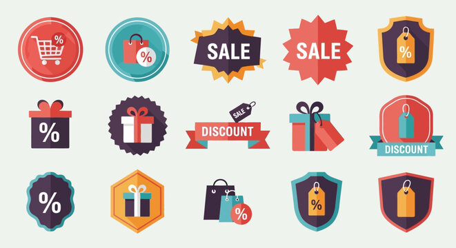 Collection of Sale and Discount Icons: Shopping, Gifts, Percentages, and Offers