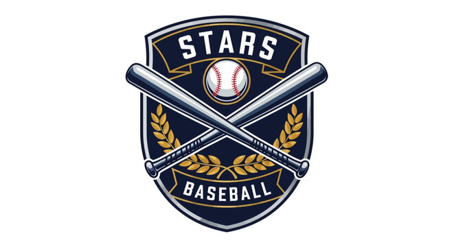 Baseball Stars Team Emblem with Crossed Bats and Ball