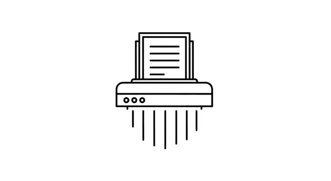 Clean line art icon of a document shredder processing confidential papers for secure disposal