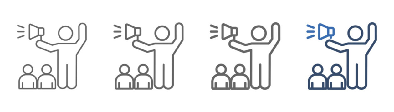 
outline icon set demonstrator with three people and loudspeaker design