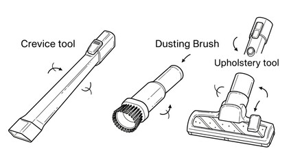Fototapeta premium Vacuum Cleaner Attachments: Crevice, Dusting Brush, Upholstery Tools for Cleaning