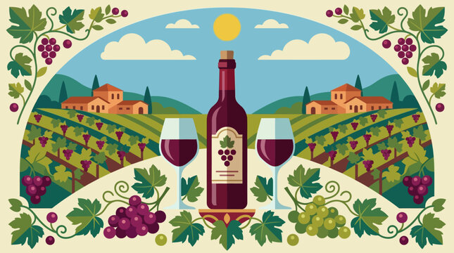 Red wine bottle and two glasses.