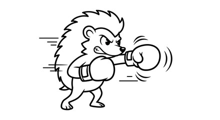Naklejka premium Determined cartoon hedgehog delivering a powerful punch in boxing gloves, an action-packed