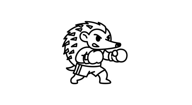 Stylized monochrome depiction of a determined hedgehog engaged in pugilistic training illustration